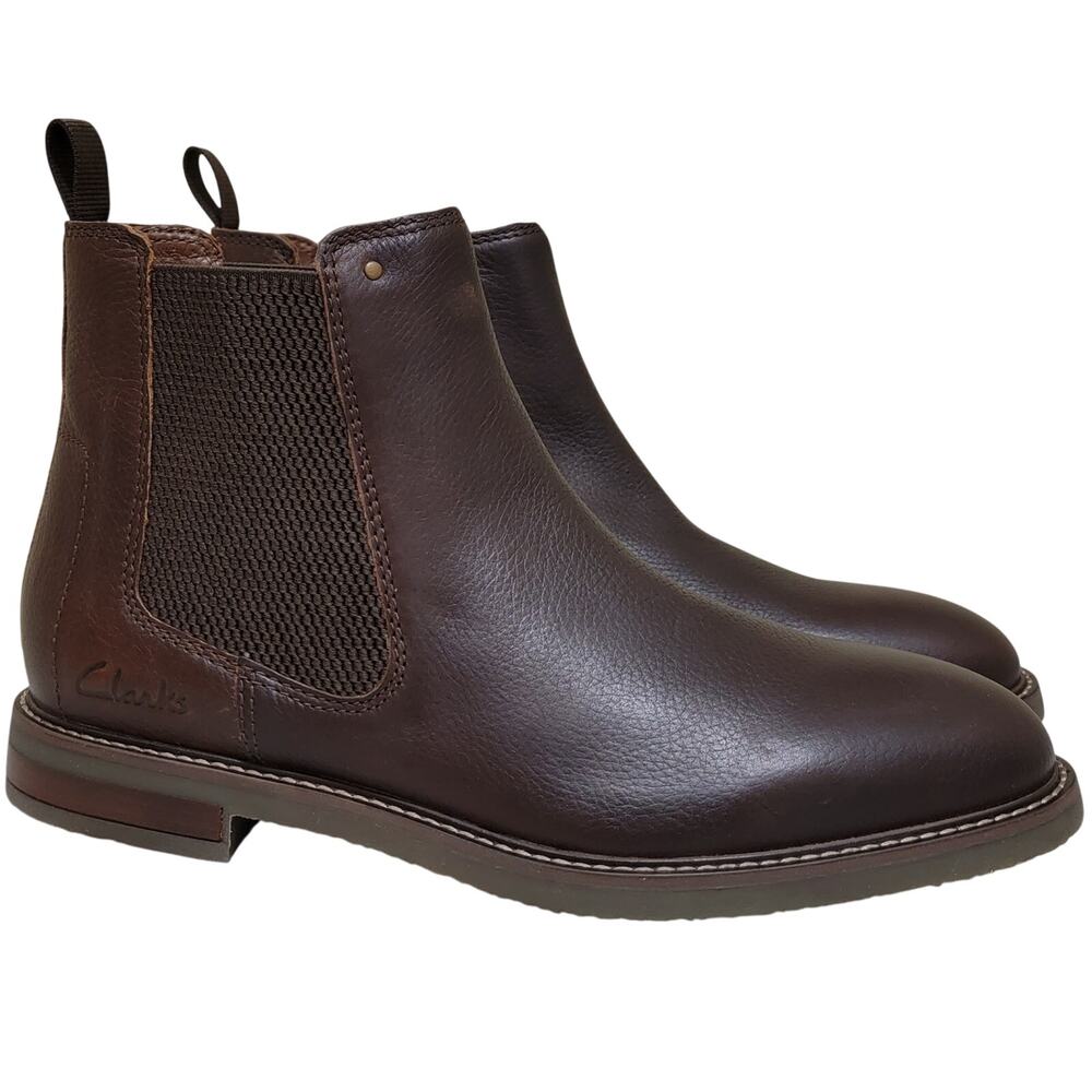 Clarks Men Jaxen Easy Chelsea Ankle Boots Size US 10W Brown Tumbled Leather